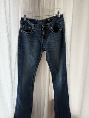 Miss Me Dark Indigo Bootcut Jeans with Faded Whiskering